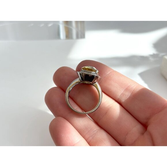 Citrine Cushion Cut Semi-Precious Halo 925 Sterling Silver Vintage Ring - sz 8 - Picture 13 of 13